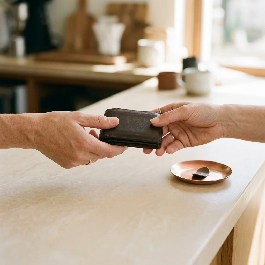 Item being handed off across the counter during the purchase process