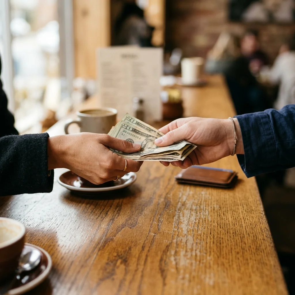 Cash payment being handed over across the counter