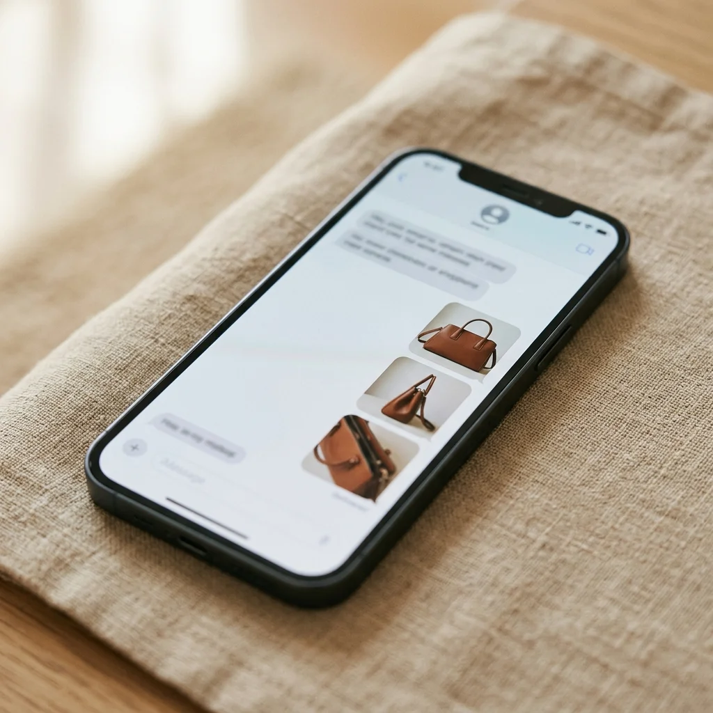 Smartphone chat showing item photos sent for a free valuation