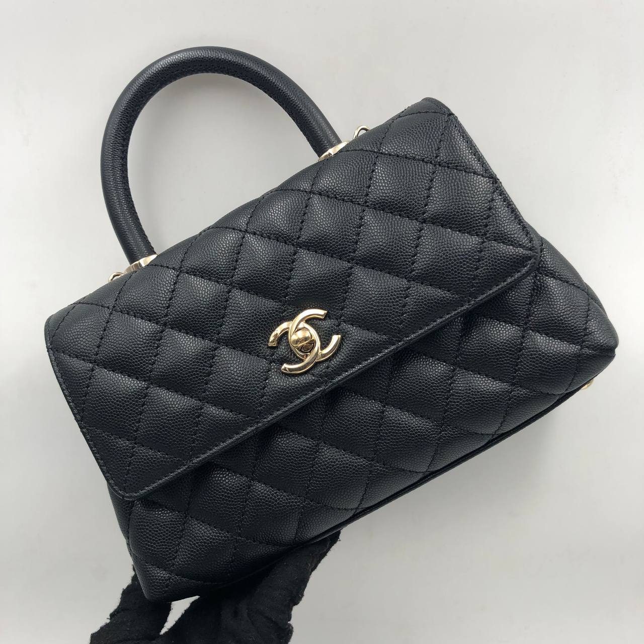 CHANEL BAG MATELASSE CAVIAR SKIN COCO SMALL 23CM TOP HANDLE BLACK MICROCHIPPED