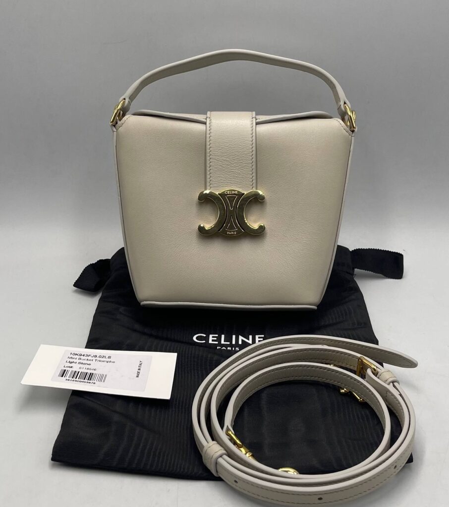 CELINE Mini Bucket Triomphe Bag in Light Beige