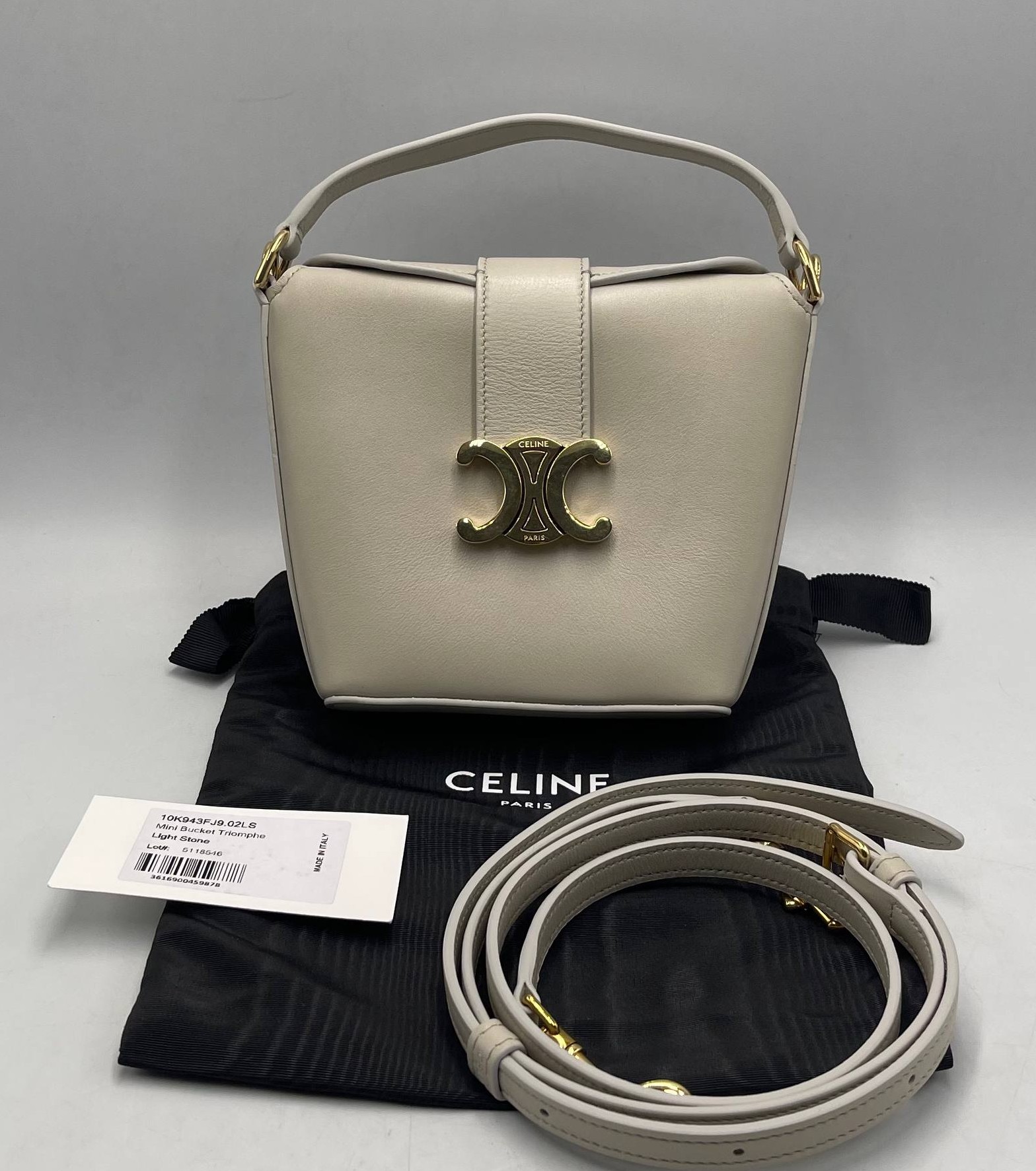 CELINE Mini Bucket Triomphe Bag in Light Beige