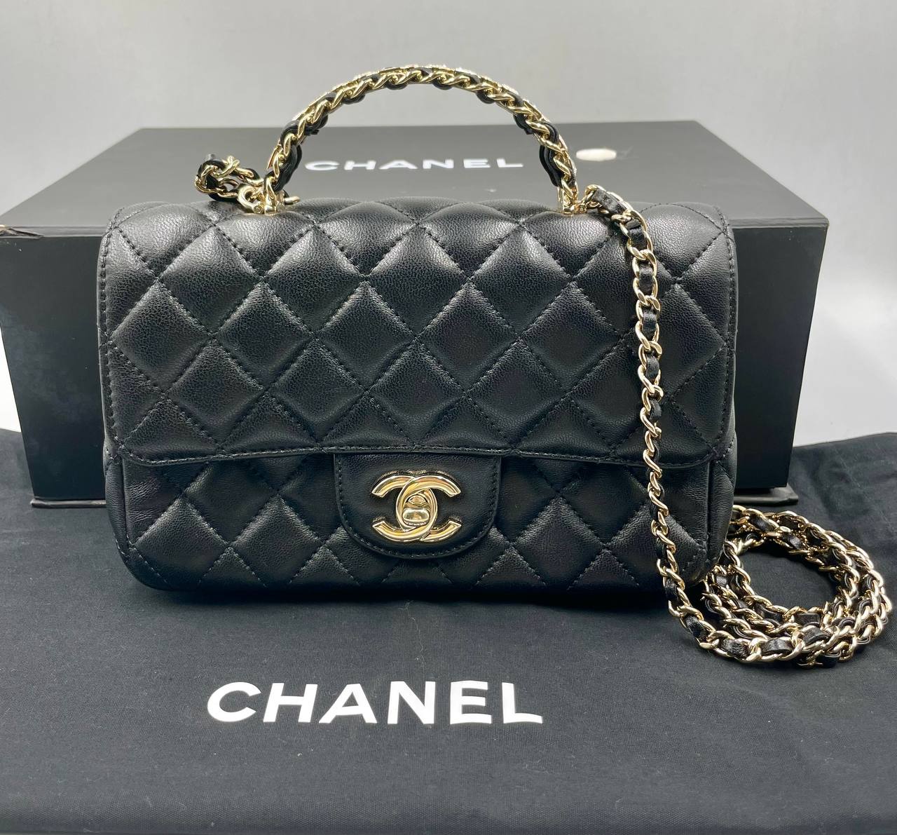 CHANEL BAG LAMBSKIN MATELASSE TOP HANDLE 2WAY MINI FLAP