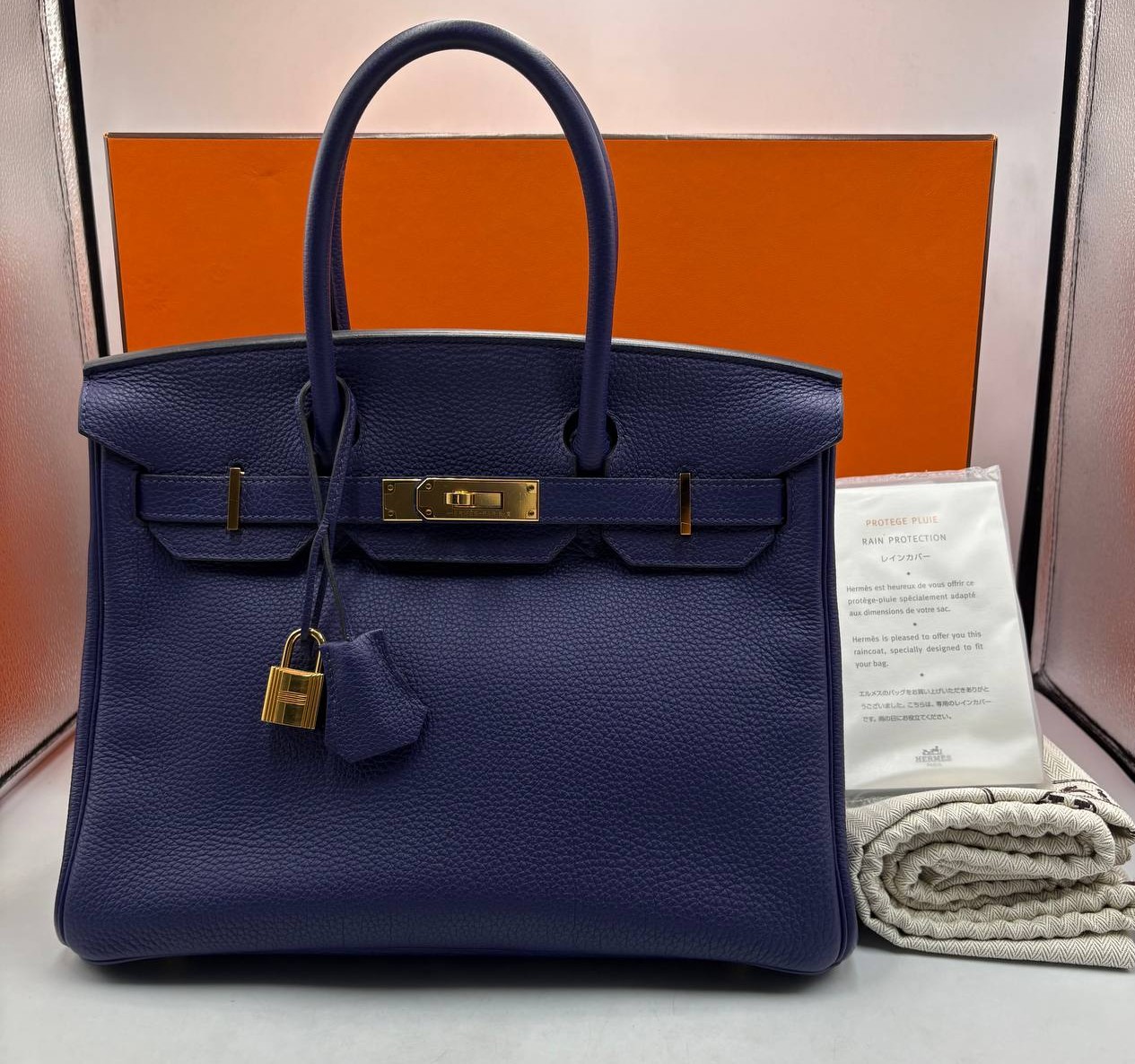 HERMES BAG BIRKIN 30 TOGO BLUE ANKLE C STAMP