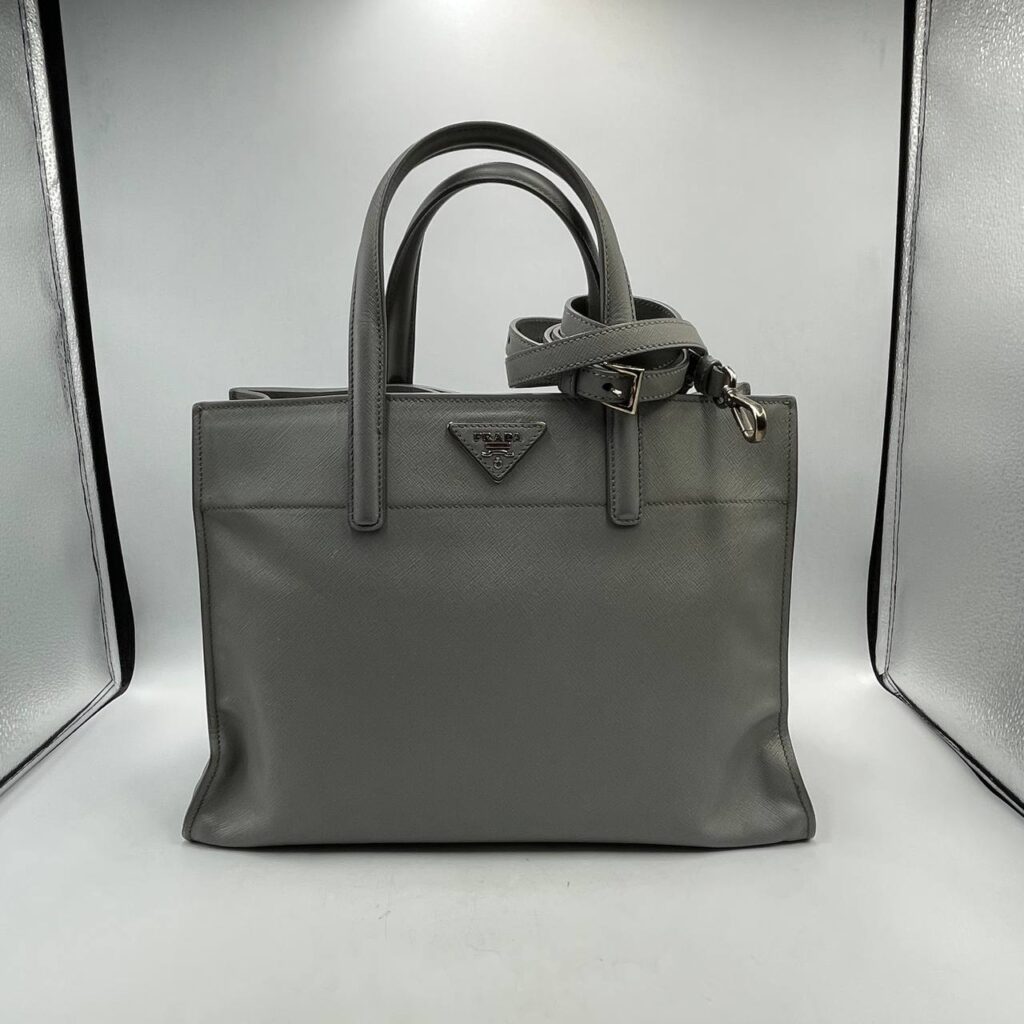 PRADA BAG SAFFIANO GALLERIA DOUBLE ZIP 2WAY TOTE GREY