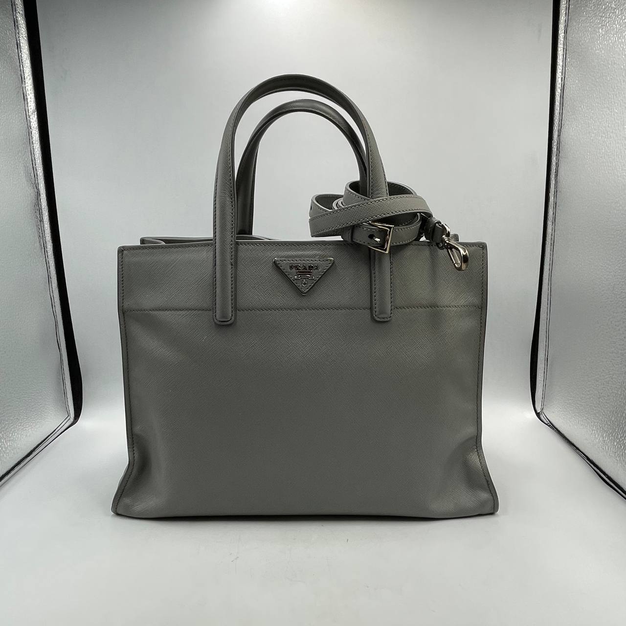 PRADA BAG SAFFIANO GALLERIA DOUBLE ZIP 2WAY TOTE GREY