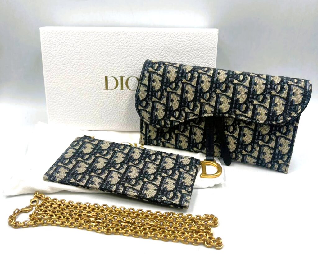 DIOR BAG SADDLE SADDLE OBLIQUE LONG WALLET ON CHAIN W/POUCH 47-MA-0212
