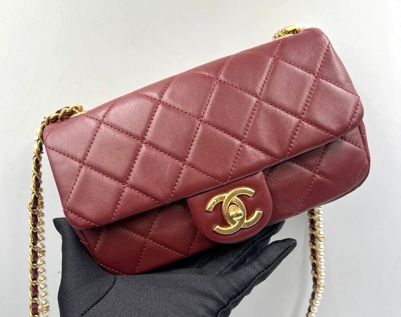 CHANEL BAG LAMBSKIN MINI PEARL CHAIN SHOULDER  NO 30