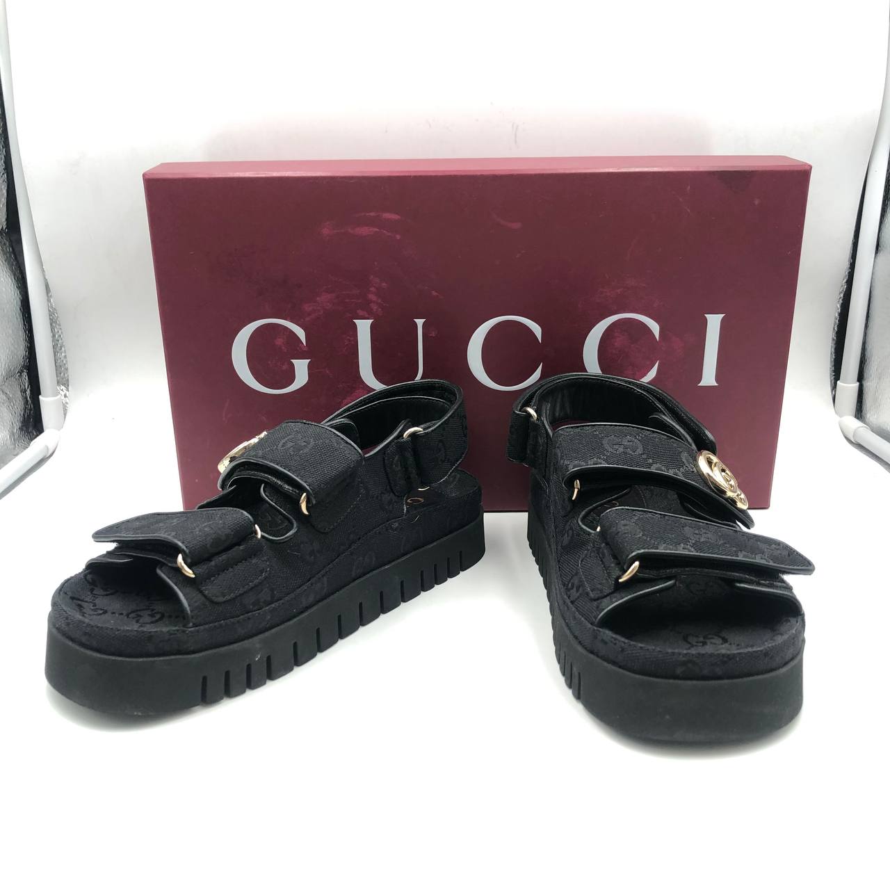 GUCCI SHOES BLACK LEATHER DOUBLE G