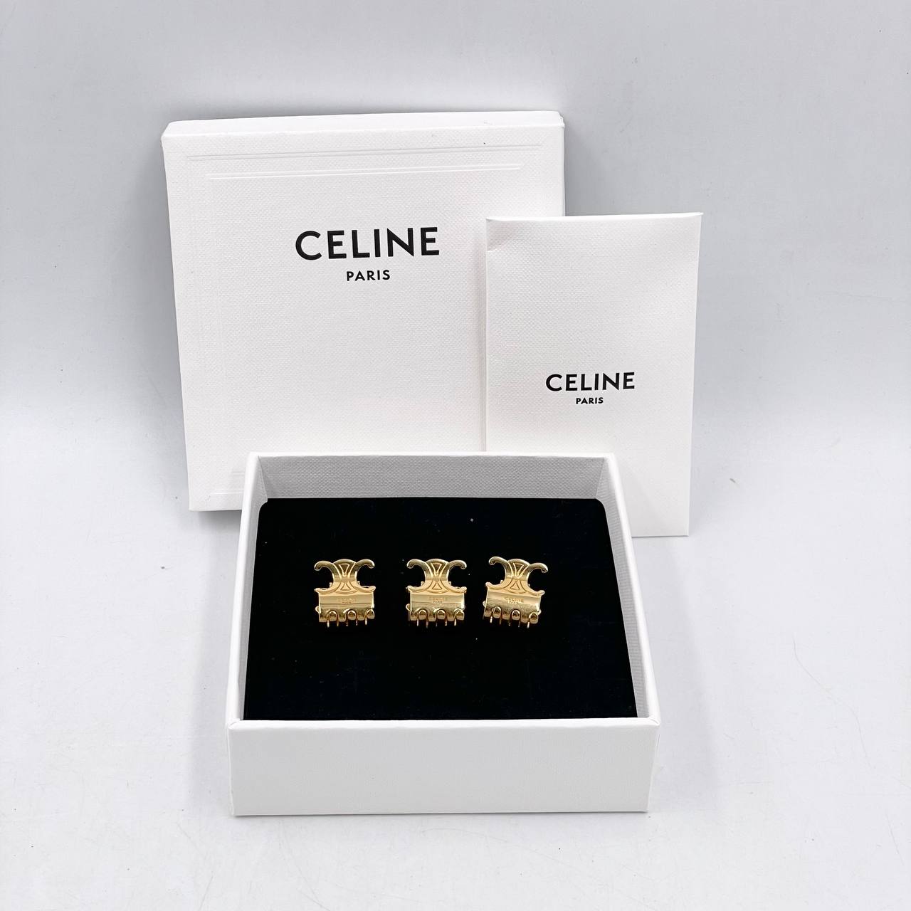 CELINE HAIR CLAWS 3PCS MINI GOLD, HAIR CLAWS, Triomphe