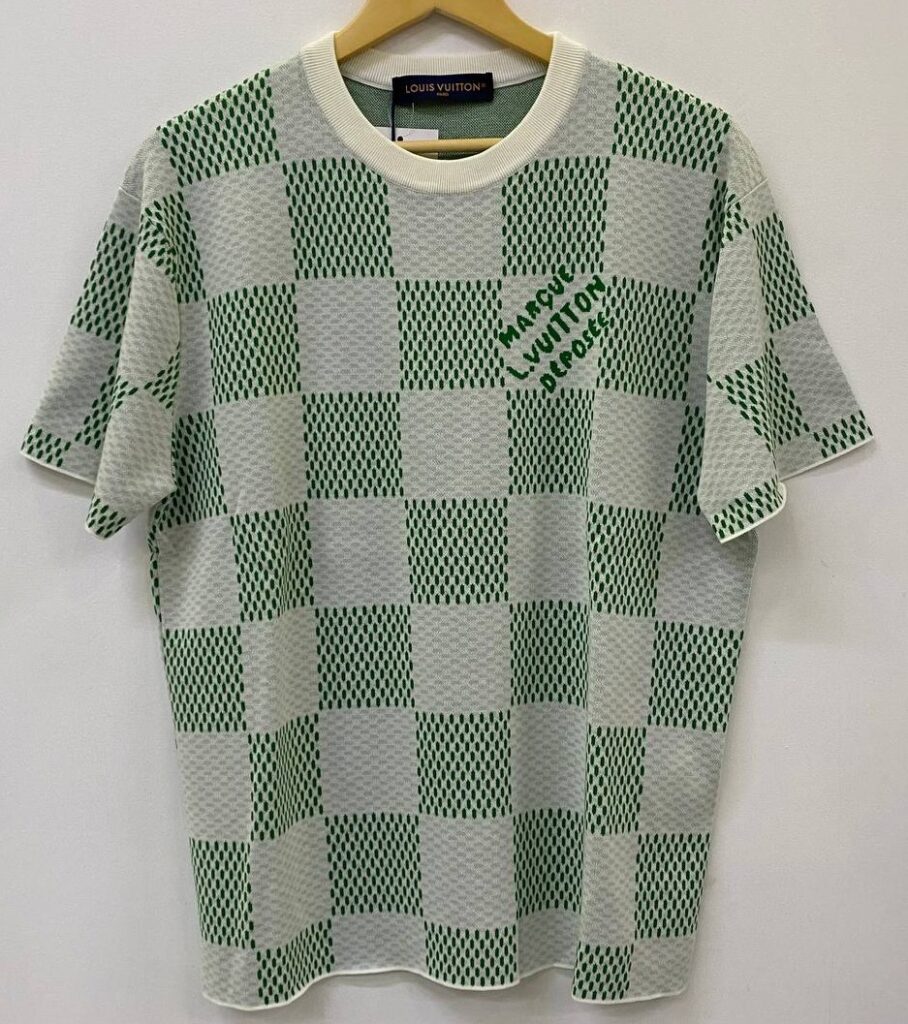LOUIS VUITTON CLOTHES TSHIRT RM241 AUR HQN85W SIZE M KNIT DAMIER GREEN