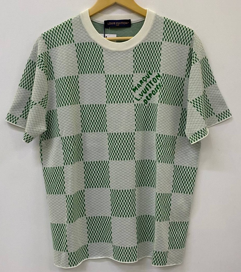 LOUIS VUITTON CLOTHES TSHIRT RM241 AUR HQN85W SIZE M KNIT DAMIER GREEN, RM241 AUR HQN85W , DAMIER GREEN KNIT TSHIRT