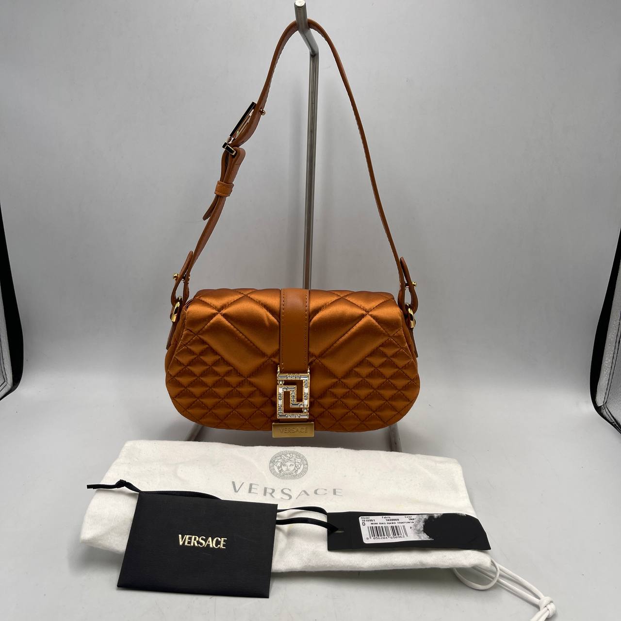 VERSACE QUILTED SATIN SHOULDER BAG, GRECA GODDESS, QUILTED SATIN