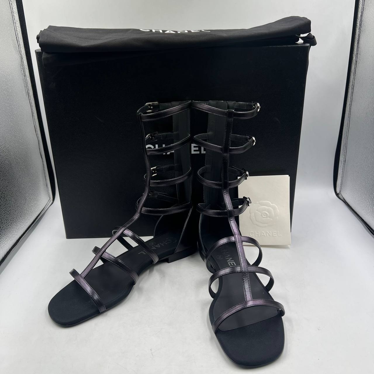 CHANEL GLADIATOR FLAT SANDALS BLACK, GLADIATOR , LEATHER