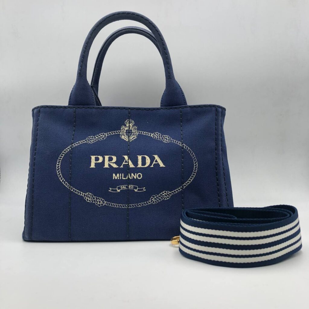 PRADA BAG CANAPA CANVAS TOTE 2 WAY NAVY